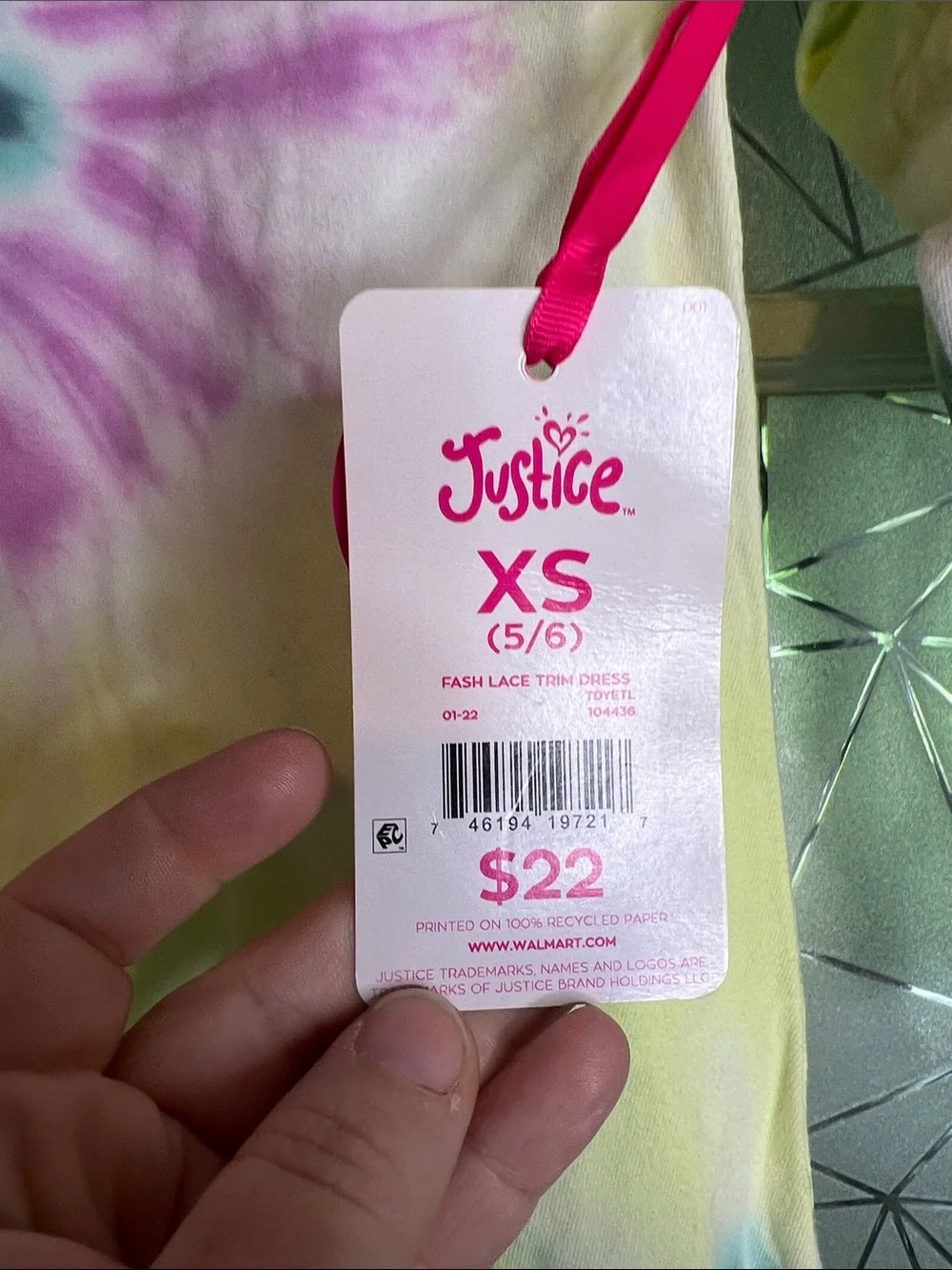 Justice girls size xs 5/6 Tie-Dye Ruffle Hem Tunic - Pink, Teal & Yellow